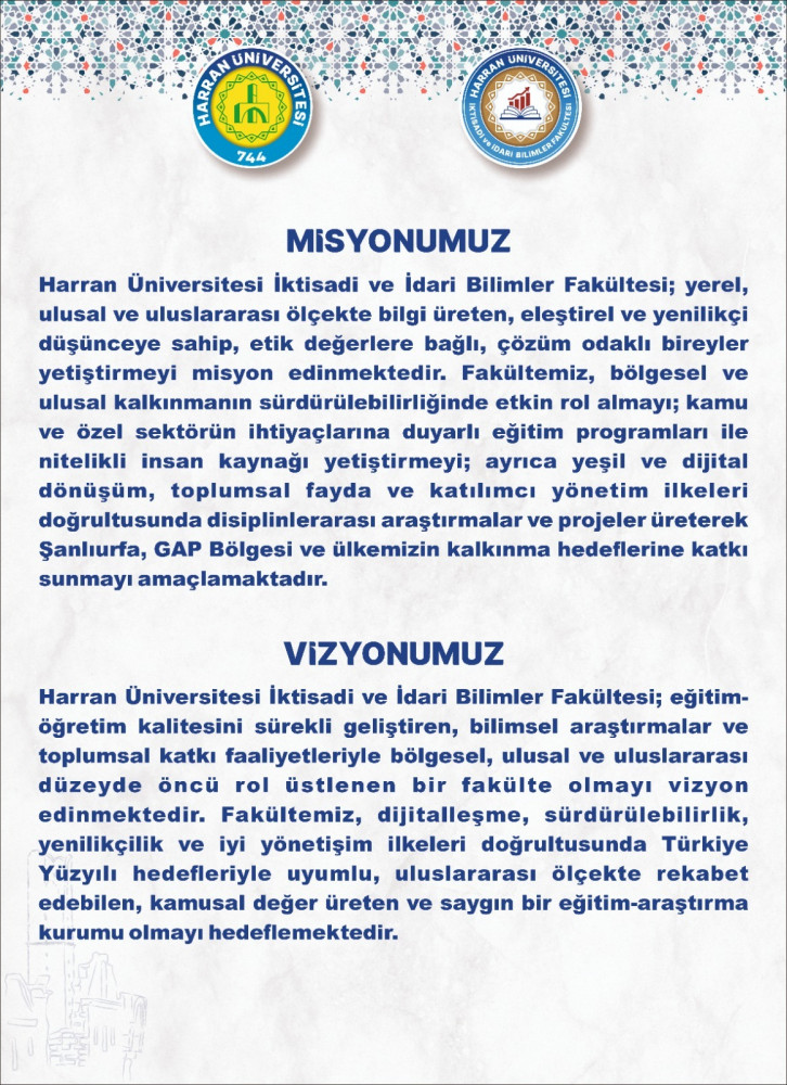 Harran Üniversitesi İktisadi ve İdari Bilimler Fakültesi Misyon ve Vizyon Görseli